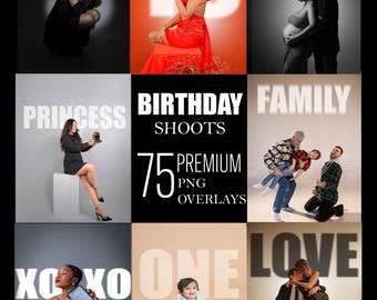 75 Birthday Shoots Digital Overlays, Number Shadow Effects, Shoot Light Effect, Party Numbers PNG, Photoshop Overlay, Background Shadows