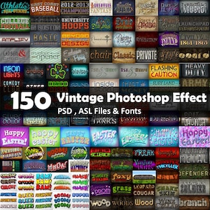 150 Vintage Photoshop Text Effects ,text effects bundle ,Retro Text effect ,Comic text effect , Metal text effects, photoshop effect ,Retro