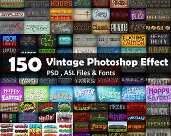 150 Vintage Photoshop Text Effects ,text effects bundle ,Retro Text effect ,Comic text effect , Metal text effects, photoshop effect ,Retro