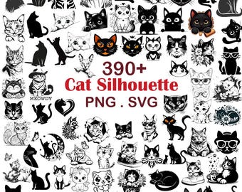 Cat Silhouette | Cat Head & Face SVG | Kitten, Cat Cut Files | Cat Vector Design | Kitty Svg Cat Head SVG Bundle, Cat Clipart PNG