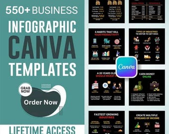 Meer dan 550 zakelijke infographic canva-sjabloon, social media megabundel canva bewerkbare social media-sjablonen zakelijke marketingontwerpen