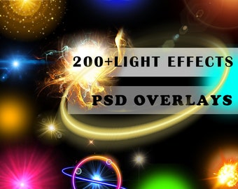 200+Lights Photo Overlay Effect Adobe Photoshop Actions, Aesthetic Light Effects, Colorful Light Leaks, Rainbow Light, Style, Photo Design.