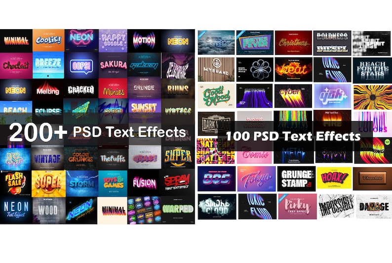700+ Photoshop Text effects Bundle, Photoshop text effect, neon effect, vintage effects, 3 effects, Text Effects, comic effects, holo effect