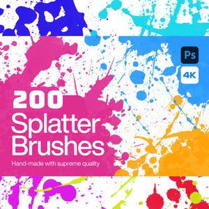 200 pinceles realistas de salpicaduras para Photoshop: pincel de salpicaduras, textura de salpicaduras, pincel de Photoshop, pincel de acuarela, pincel de pintura.
