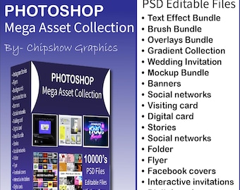Mega Photoshop Bundle Premium Assets For Graphic Designer, Photoshop Brushes, Photoshop Overlays, Textures, Photoshop text effects, Mockups
