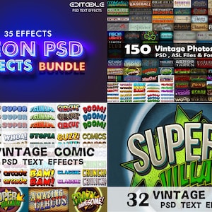 700+ Photoshop Text effects Bundle, Photoshop text effect, neon effect, vintage effects, 3 effects, Text Effects, comic effects, holo effect
