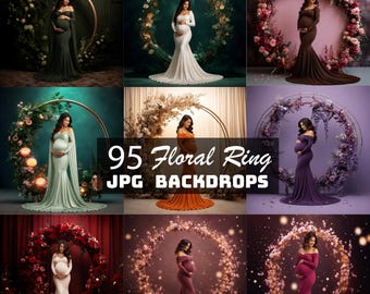 90 Floral Ring Backdrops, Maternity shoot , floral ring background, Maternity & Bridal Backdrops, Digital Backdrops, Floral Halo Rings JPG
