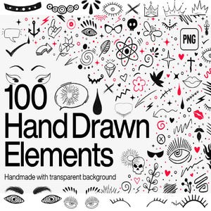 100 PNG Hand Drawn Elements hand drawn Clipart Bundle  Doodle SVG Bundle, Cross png, Hand-drawn Heart , Cut Files Cricut, Silhouette