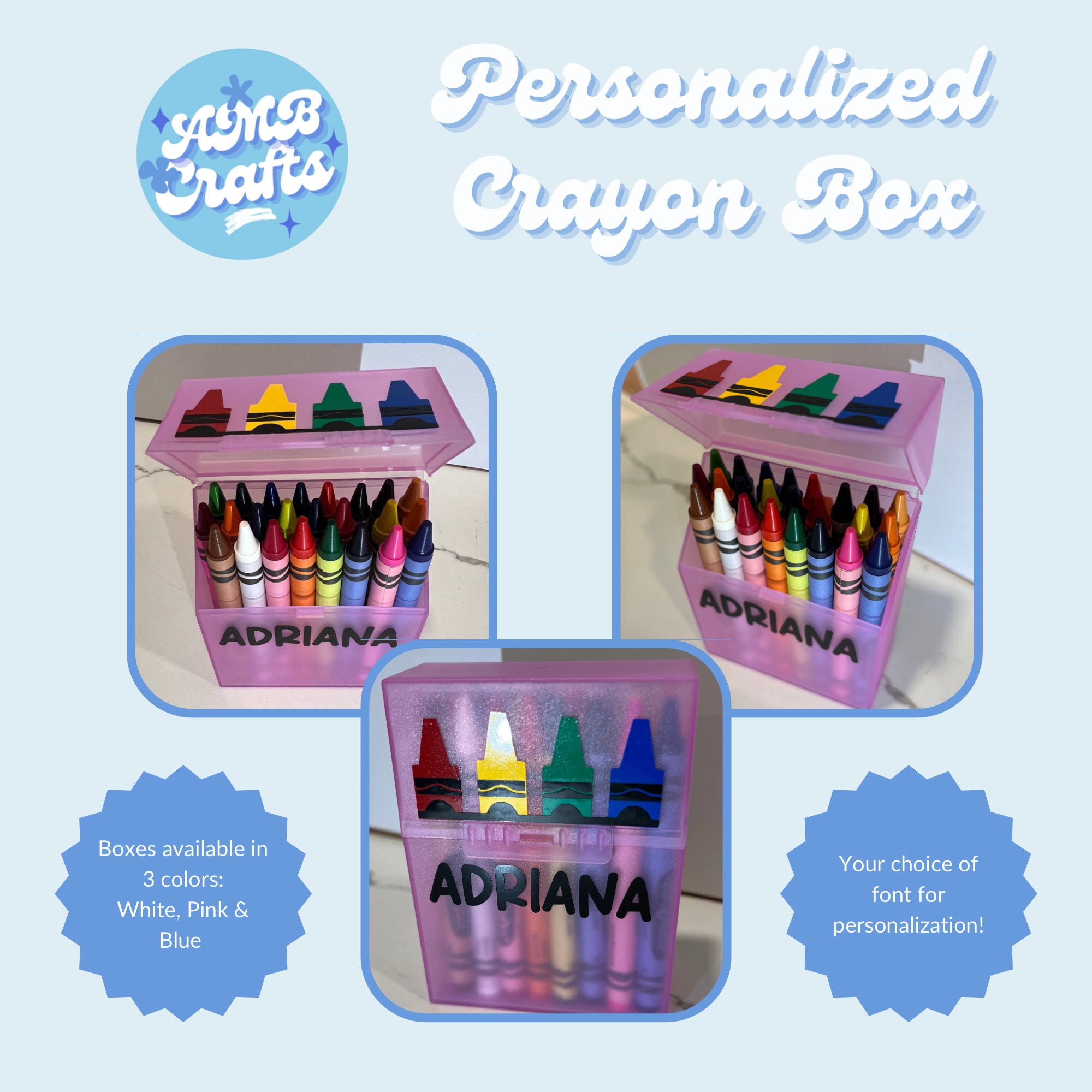 Back to School Supplies Personalized Crayon Box, Craft Storage,  Kindergarten Supplies, Stacking Crayon Box 