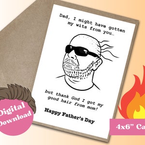 Divertente biglietto stampabile per la festa del papà, biglietto per papà calvo, felice festa del papà, biglietto per la festa del papà, biglietto unico per la festa del papà, regalo per papà