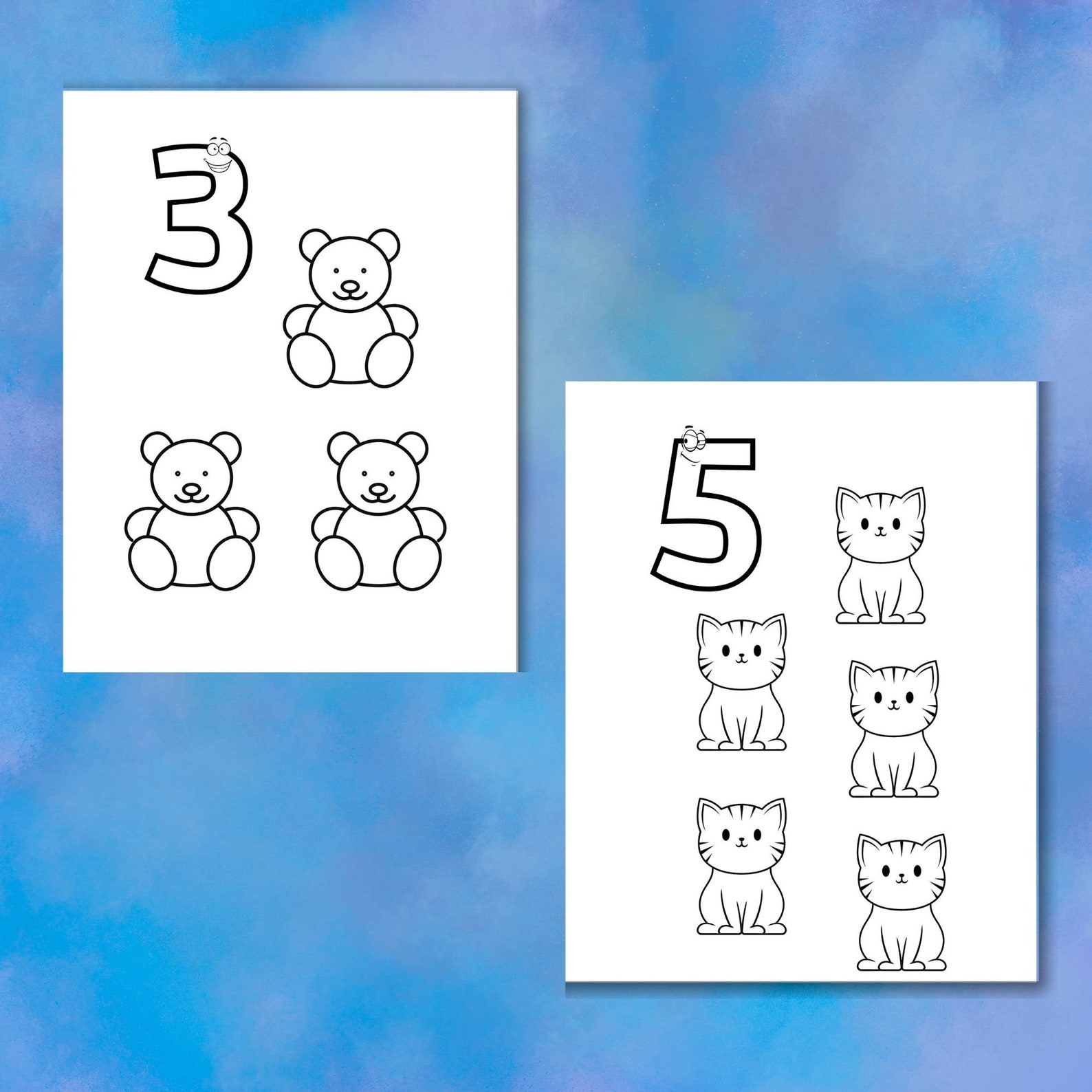 1 10 Numbers Printable Coloring Page Worksheets for Preschool, Learn
