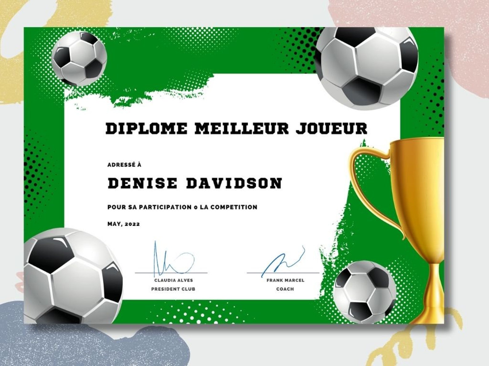 Diplôme Enfant à Personnaliser Club Ou Association Foot. - Etsy