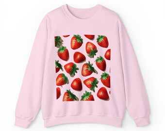 Strawberry Crewneck Kawaii Sweater Aesthetic Clothes Cottagecore Clothes Botanical Crewneck Strawberry Sweater Unisex Crewneck Sweatshirt