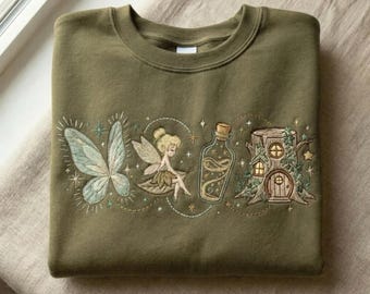 Vintage Tinker Bell Embroidered Sweatshirt, Neverland Fairy Tee, Magic Kingdom TShirt, Disneyland Family Vacation, Holiday Trip Gift