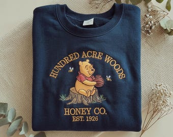 Embroidered Winnie The Pooh Sweatshirt, Hundred Acre Woods Honey Co Shirt, Disney Bear Crewneck, Disneyworld Trip Hoodie, Magic Kingdom Gift
