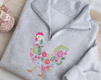 Sudadera con bordado de gallo vintage, camiseta floral de abuela campesina, regalo de segunda mano de CottageCore, regalo para el Día de la Madre