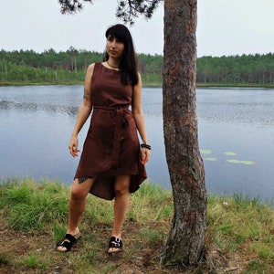 Brown linen asymmetrical dress