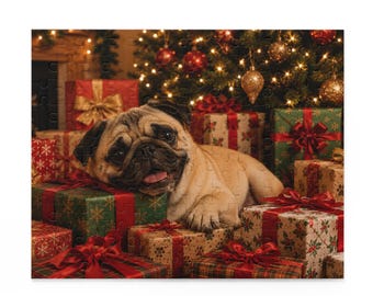Pug Among Christmas Presents Puzzle, Pug Christmas Puzzle, Pug Gift, Gift for Pug Lover, Christmas Dog Puzzle, Christmas gift for pug owner