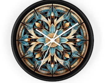 Mandala wall clock, boho blue decor, mandala, brown, trendy decor, gift for her,Wall Clock