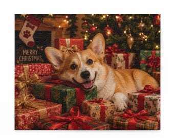 Corgi Among Christmas Presents Puzzle, Corgi Christmsa Puzzle, Corgi christmas gift, dog puzzle, gift for corgi lover, christmas dog puzzle