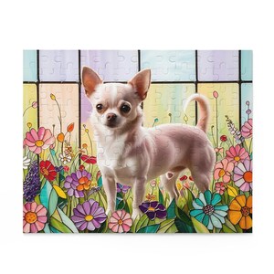 Chihuahua Puzzle 120, 250, 500 Pieces, stained glass puzzle,  gift for chihuahua lover, dog puzzle, animal puzzle, gift for chihuahua owner