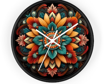 Boho mandala Wall Clock, western colors, mandala home decor, gift for her