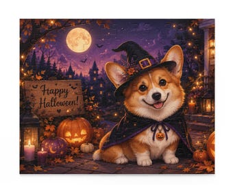 Corgi Witch Halloween Puzzle, Corgi Halloween Puzzle, Fall Corgi Gift, Corgi Gift, Halloween Puzzle, Gift for Corgi Lover, Dog Puzzle