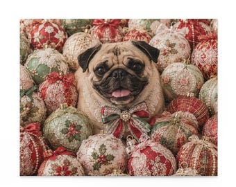 Pug Christmas Puzzle, Pug Christmas Gift, Pug Gift, Gift for Pug Lover, Dog Christmas Puzzle, Xmas Gift for Dog Lover, Stocking Stuffer