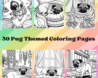 Pug Coloring Pages, Pug Coloring Book, Gift for Pug Lover, Pug Gifts, Dog Lover Gift, Dog coloring pages, fun birthday gift, pug lover gift