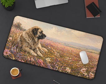 Spanish Mastiff Meadow Scene Desk Mat | Floral Landscape Mouse Pad, Spanish Mastiff Gift, Dog in Wildflowers Desk Mat, Gift for Dog Mom
