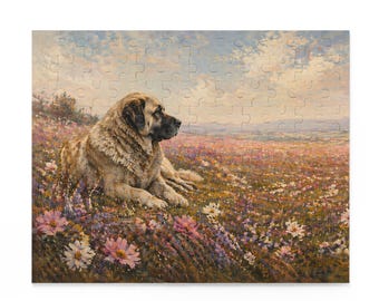 Spanish Mastiff in Wildflowers Puzzle (120, 252, 500-Piece), Spanish Mastiff Puzzle, Spanish Mastiff Gift Dog in field of wildflowers puzzle