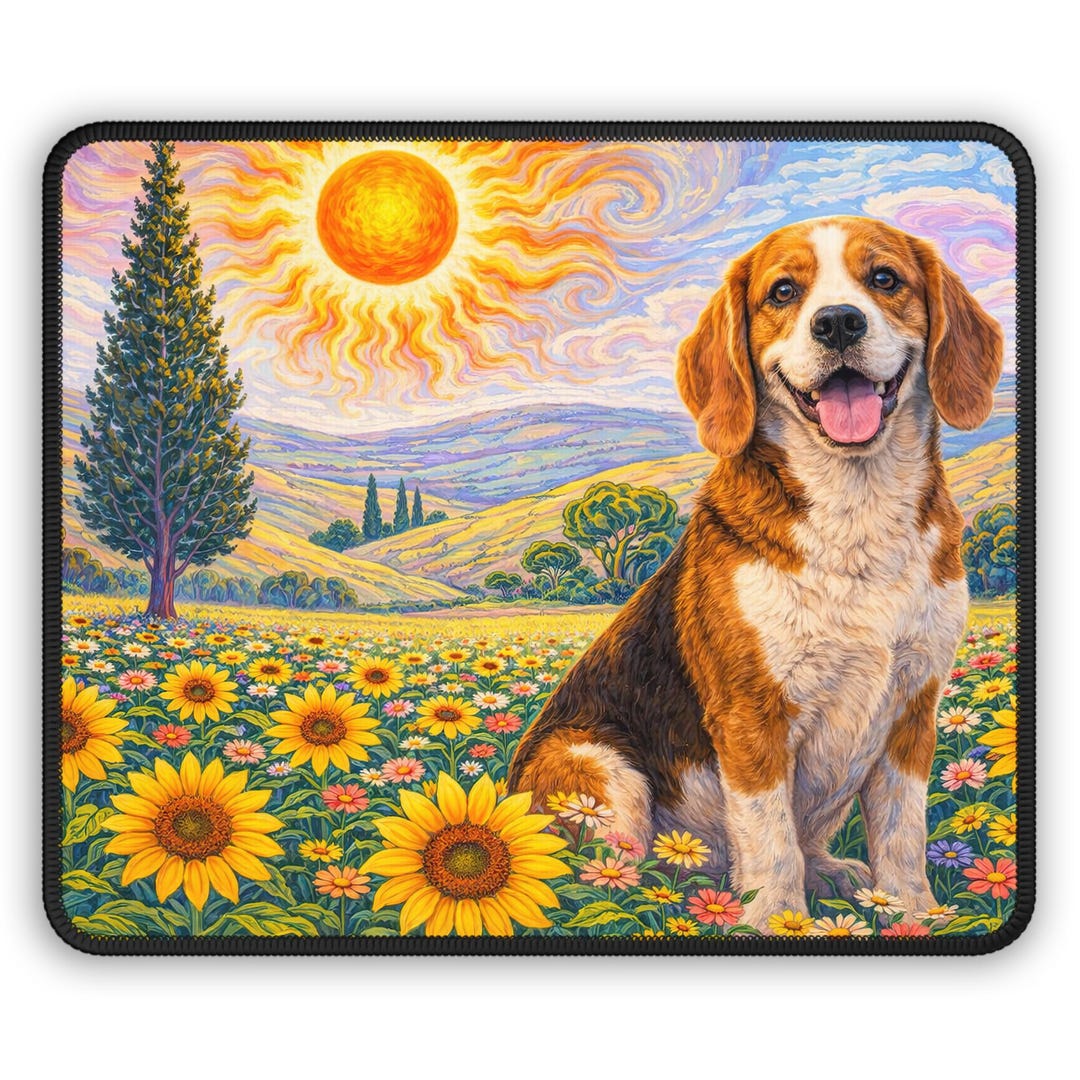Beagle in Sunflower Field Gaming Mouse Pad, Beagle Mouse Pad, Beagle ...