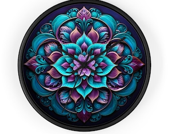 Boho Mandala Wall Clock, Boho Wall Decor, Mandala home decor, mandala office clock, gift for coworker, gift for mom