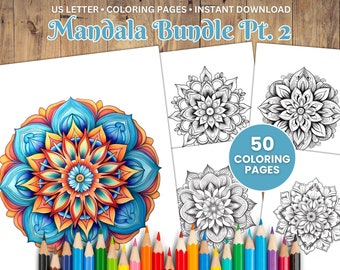 50 Printable Mandala Coloring Pages, Adults + Kids, Mandala Coloring ...