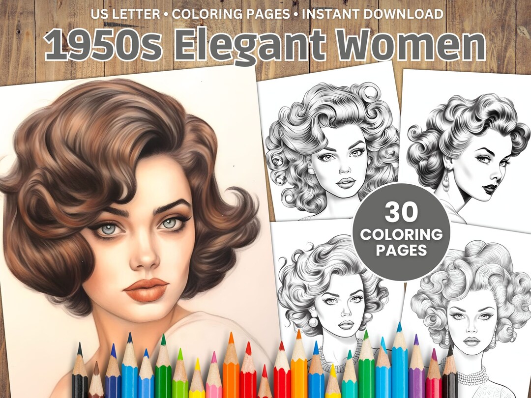 30 Printable 1950s Woman Coloring Pages, Coloring Book, Adults + Kids ...