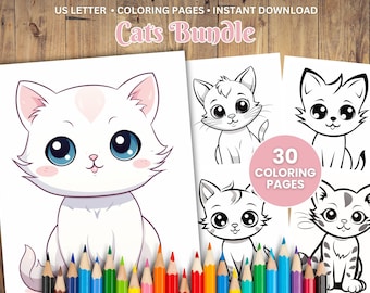 30 Cat Coloring Pages, Kitten Coloring Book (PDF Download)