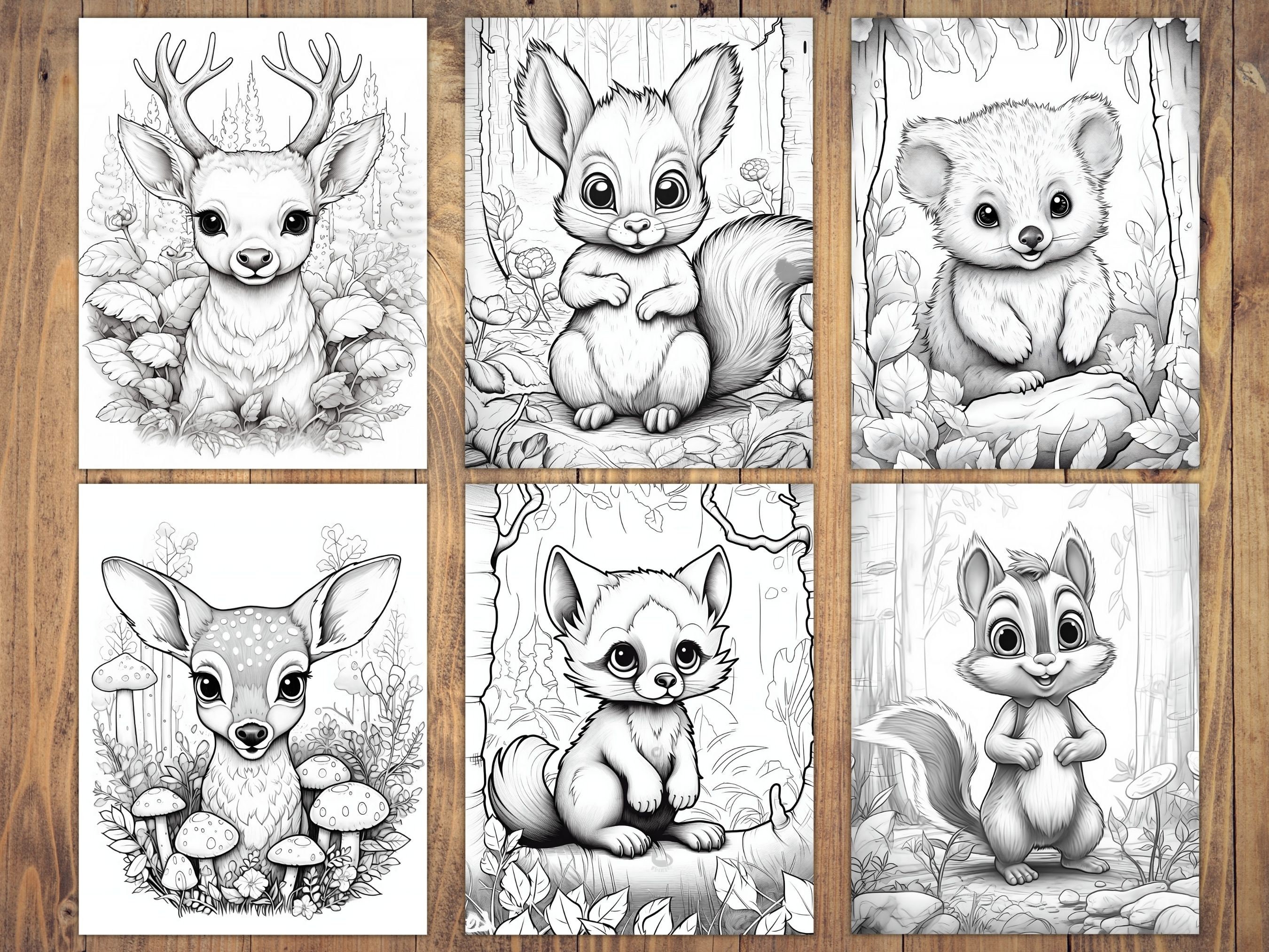 25 Cute Baby Forest Animals Coloring Page Book Adults Kids Etsy