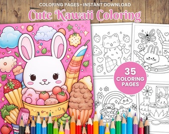 35 Cute Kawaii Coloring Pages, Kids & Adults (PDF Pattern)