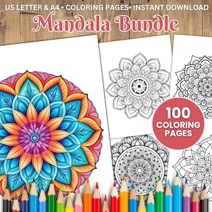 100 Mandala Coloring Pages, Adults and Kids (PDF) - Etsy