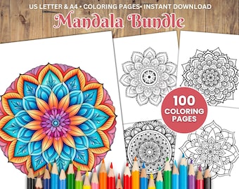 100 Mandala Coloring Pages, Adults and Kids (PDF)