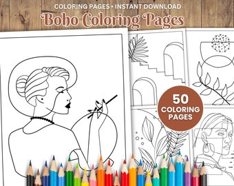50 Printable Boho Coloring Pages, Abstract Art, Adults + Kids (PDF)