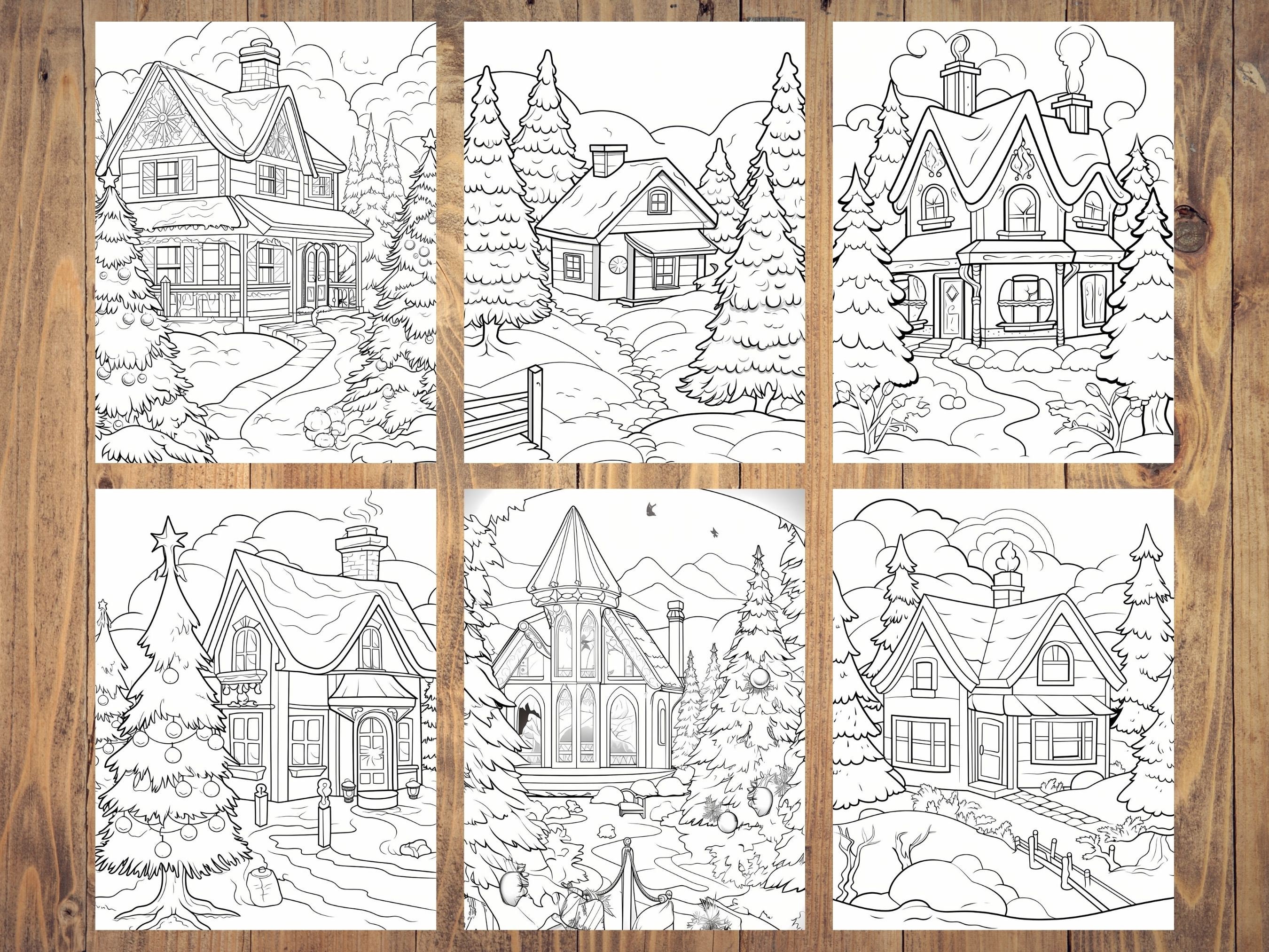 Christmas Scenery Coloring Pages, Winter Holiday Scenes (printable PDF ...