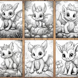 30 Baby Fantasy Woodland Dragon Coloring Page Book, Adults + Kids ...