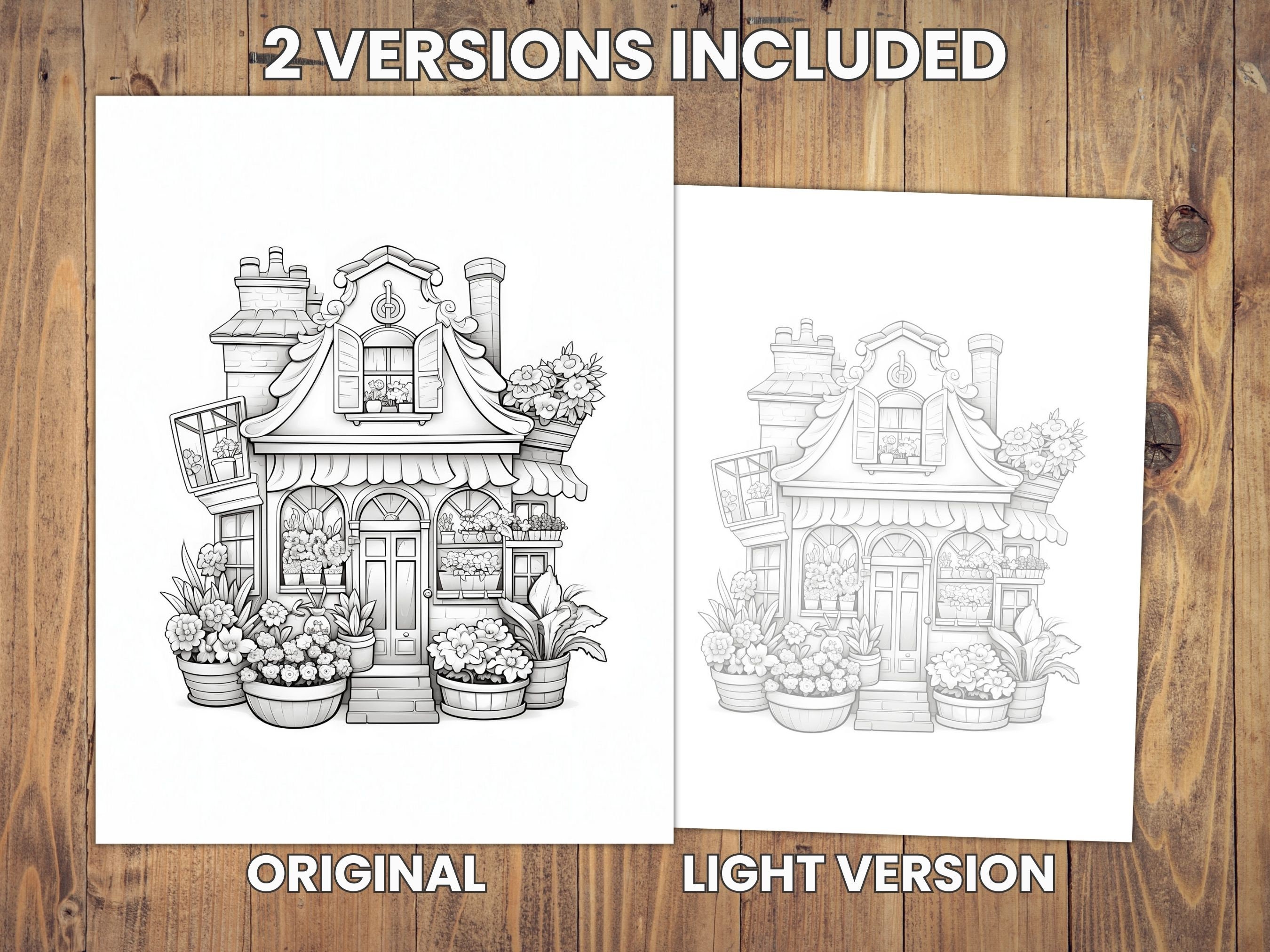 30 Printable Flower Shop Coloring Pages, Coloring Book, Adults Kids