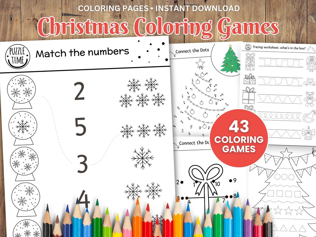 43 Christmas Coloring Games, Christmas Activities for Kids, Winter Coloring Sheets, Fun Coloring 