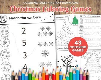 43 Christmas Coloring Games, Winter Activities for Kids (Printable PDF)