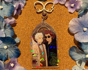 Good Omens 3.5 inch Holographic Acrylic Charm - Aziracrow (Aziraphale & Crowley)