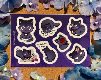 Scarameow 4x6 Sticker Sheet (Genshin Impact Scaramouche / Kabukimono) - Waterproof, UV-protected, durable vinyl