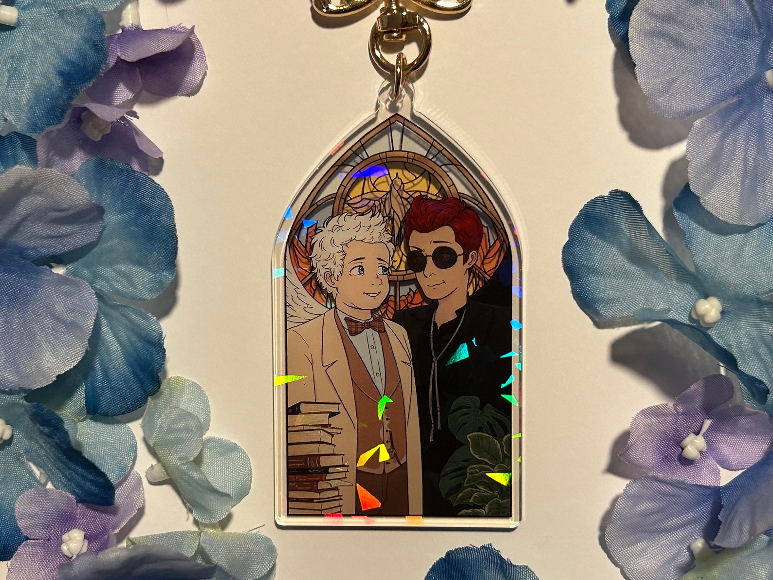 Good Omens 3.5 Inch Holographic Acrylic Charm - Aziracrow (aziraphale ...