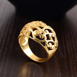 Handmade Ring, Unique Ring, Boho Ring, Gift For Her, Vintage Ring, Statement Ring, Dome Ring, Filigree Ring, Dome Filigree Ring, Gold Band.